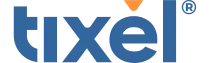 Tixel logo: blue wordmark with an orange dot over the 'i'.